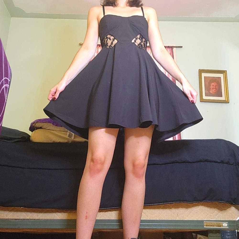Strapless lace panelled party dress